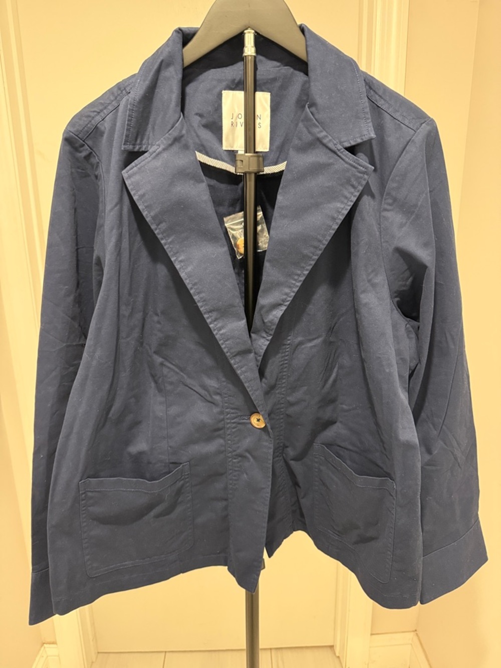 Joan Rivers Navy Single-Button Cotton Blazer